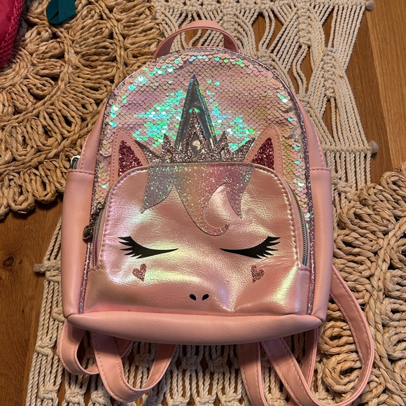 Other - Light pink pleather unicorn mini backpack with sequins